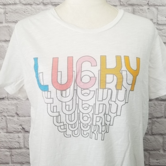 Lucky Brand white Lucky multicolor graphic print t-shirt size L - Picture 4 of 9